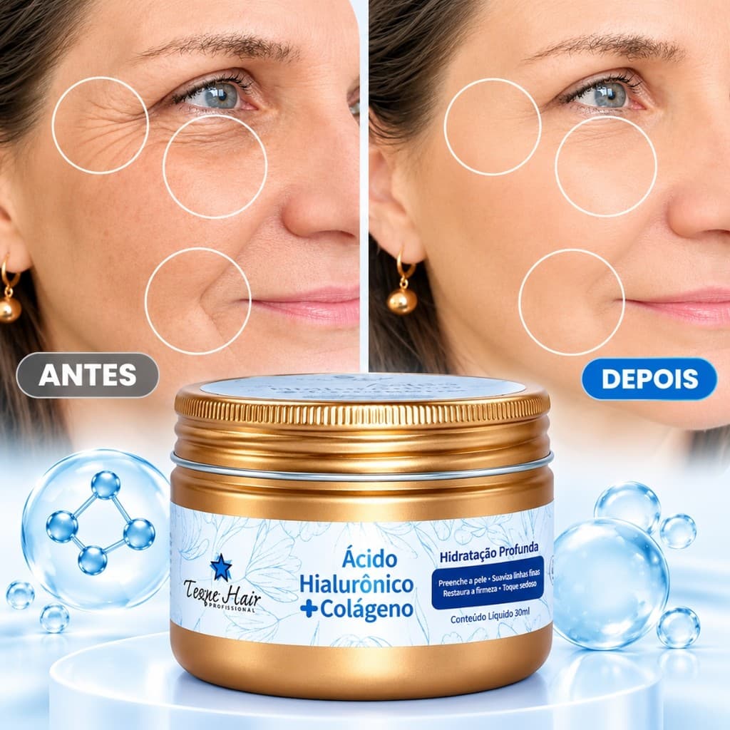 Creme Facial Ácido Hialurônico + Colágeno100g Anti Idade Para Rugas e Linhas de Expressão Firmeza Rejuvensce