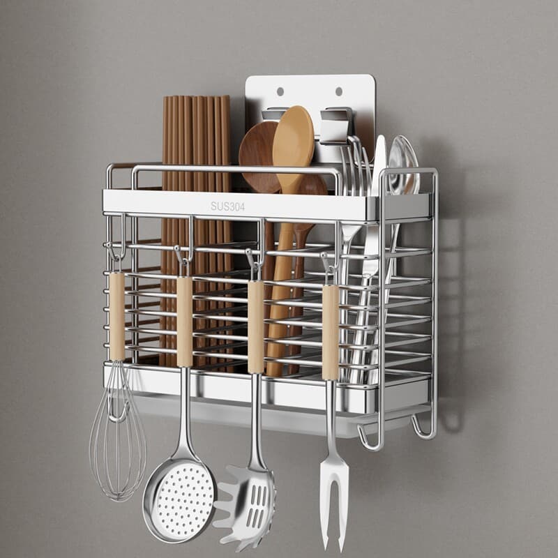 Suporte de pauzinho de aço inoxidável, prateleira de parede para cozinha, suporte para pauzinhos, gaiola, colher, caixa 