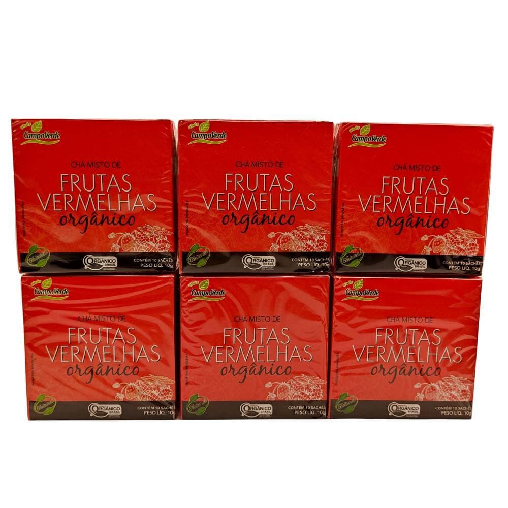 Kit 6 Chá Frutas Vermelhas Orgânico Morango Framboesa Hibisco 10 sachês cada