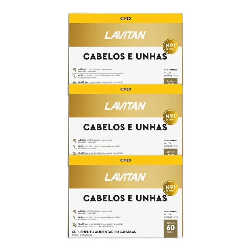 Kit 3x Vitaminas Lavitan Cabelos e Unhas 60 cps - CIMED