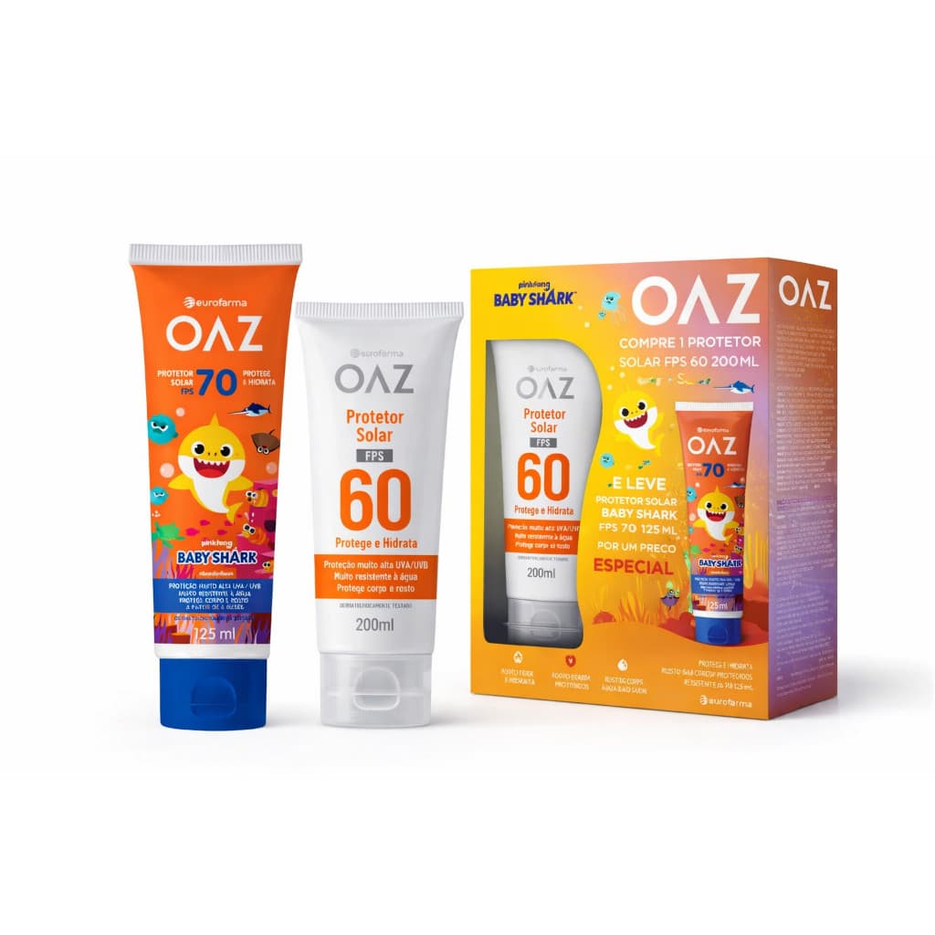 Kit Família OAZ – Protetor FPS 60 200ML + Protetor Baby Shark FPS 70 125ML