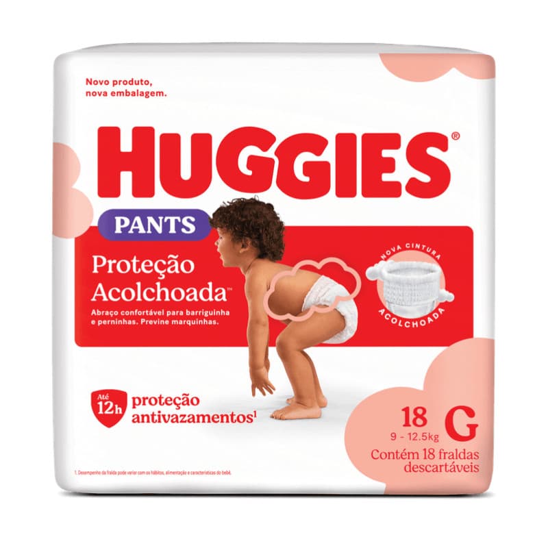 Fralda Huggies Proteção Acolchoada Pants G com 18 unidades