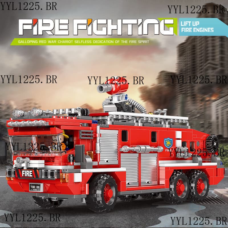 750 peças de blocos de montar Lego, montagem de modelo de caminhão de bombeiros grande, decoração de veículo de engenhar