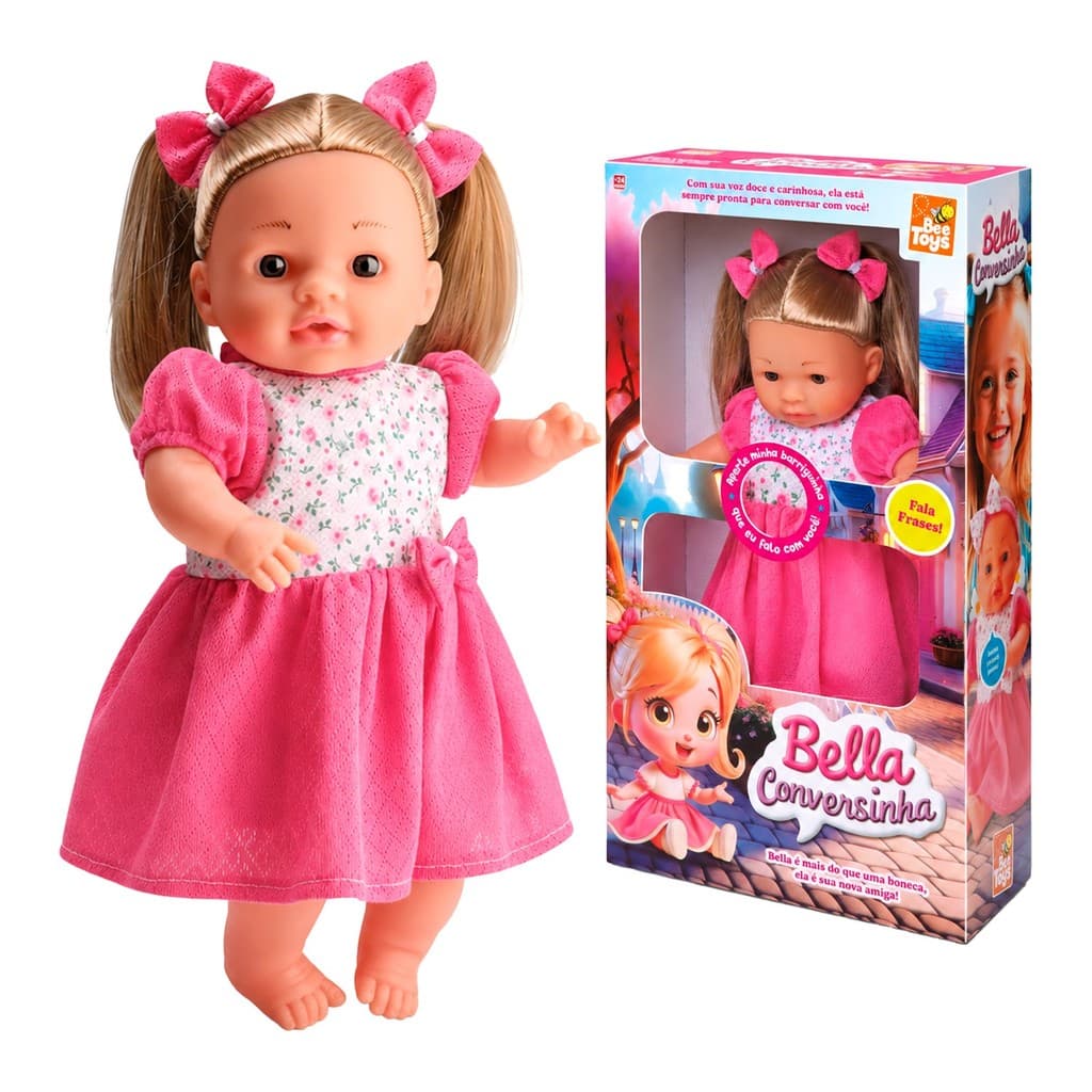 Boneca Falabella Conversinha Fala Frases 34 Cm Lacinho Rosa Articulado - Bee Toys