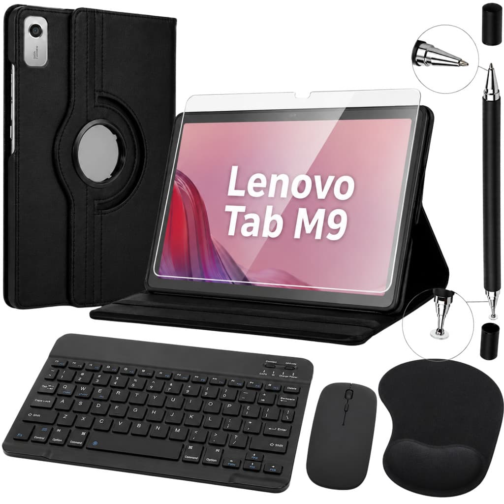 Kit Capa Smart para Lenovo Tab M9 9" Pol Teclado Mouse Sem Fio Mouse Pad Película de Vidro Caneta Touch