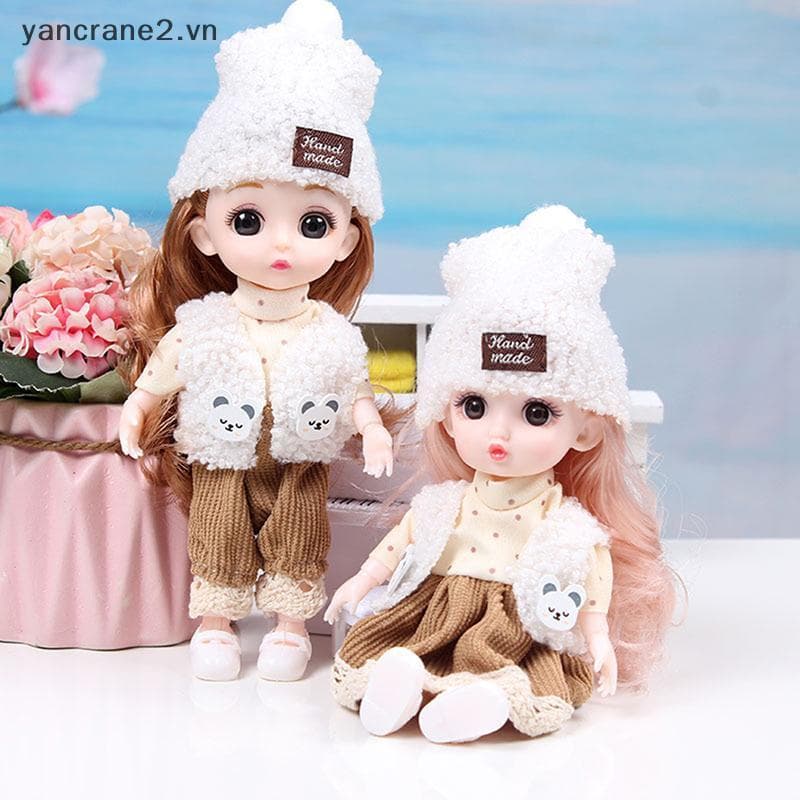 [yancrane] Mini Boneca De 16 Cm , Bonecas Articuladas Móveis , Olhos Grandes 3D , Brinquedo DIY Com Roupas , Vestir-Se P