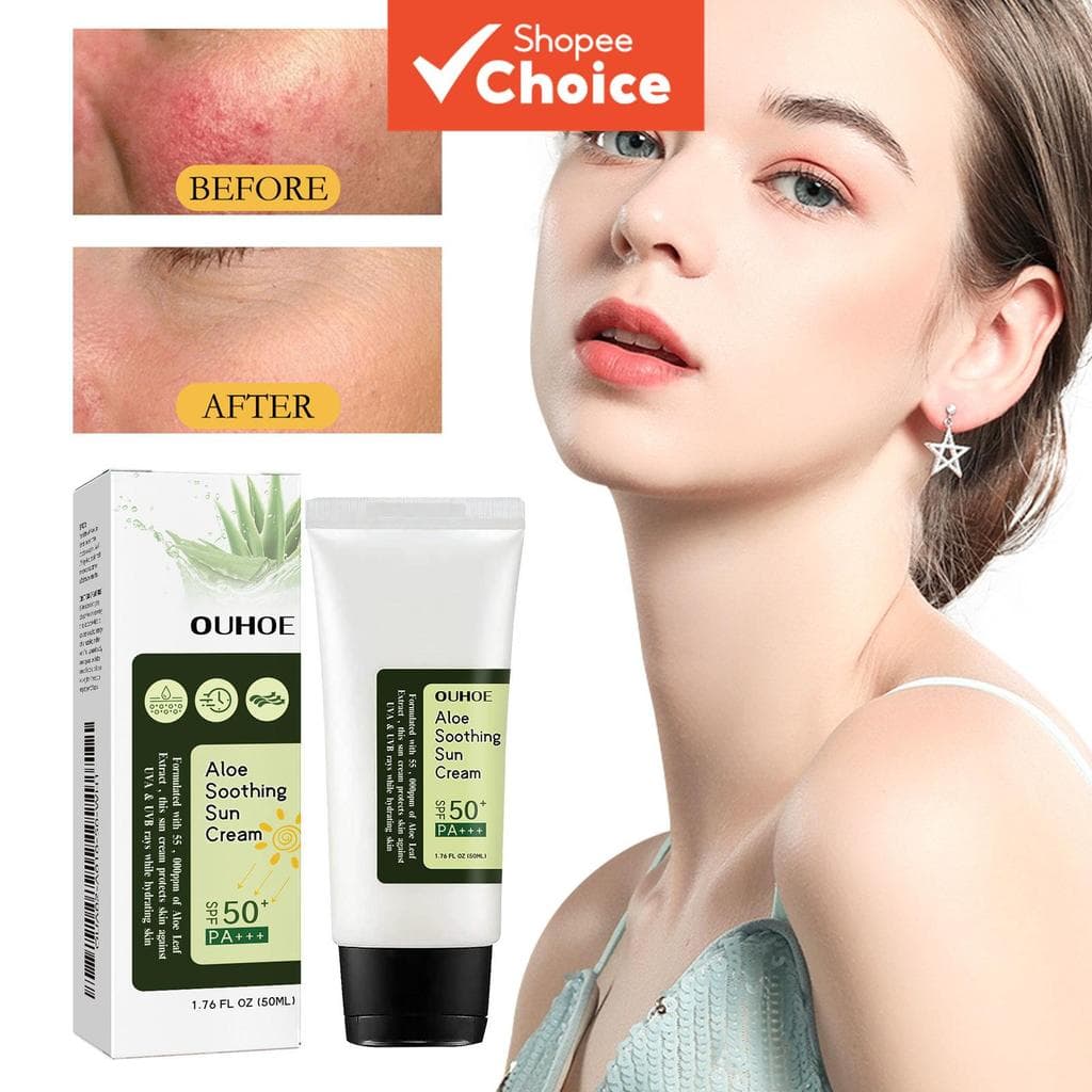 Creme Protetor de Aloe Vera 50ml – Protetor Solar Facial e Infantil FPS 50+ Hidratante e Calmante para Pele Sensível