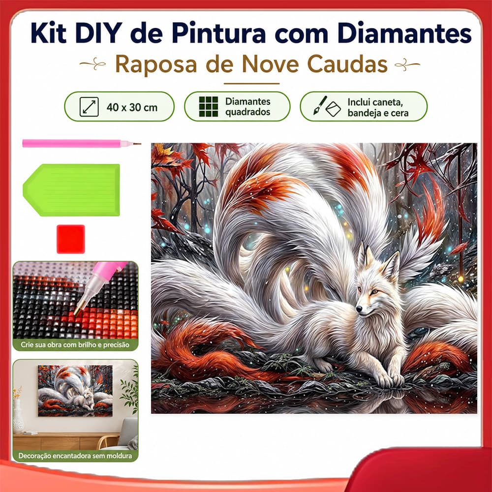 Conjunto de pintura diamante adulto 5D Raposa de nove caudas 40x30cm adequado para decoração de parede, feito à mão