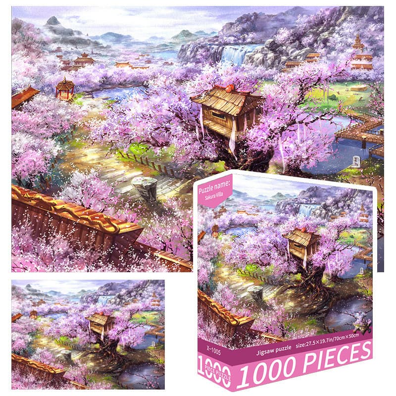 Sakura Mountain Village 1.000 peças quebra-cabeça de papel brinquedos educativos para adolescentes, brinquedos divertido