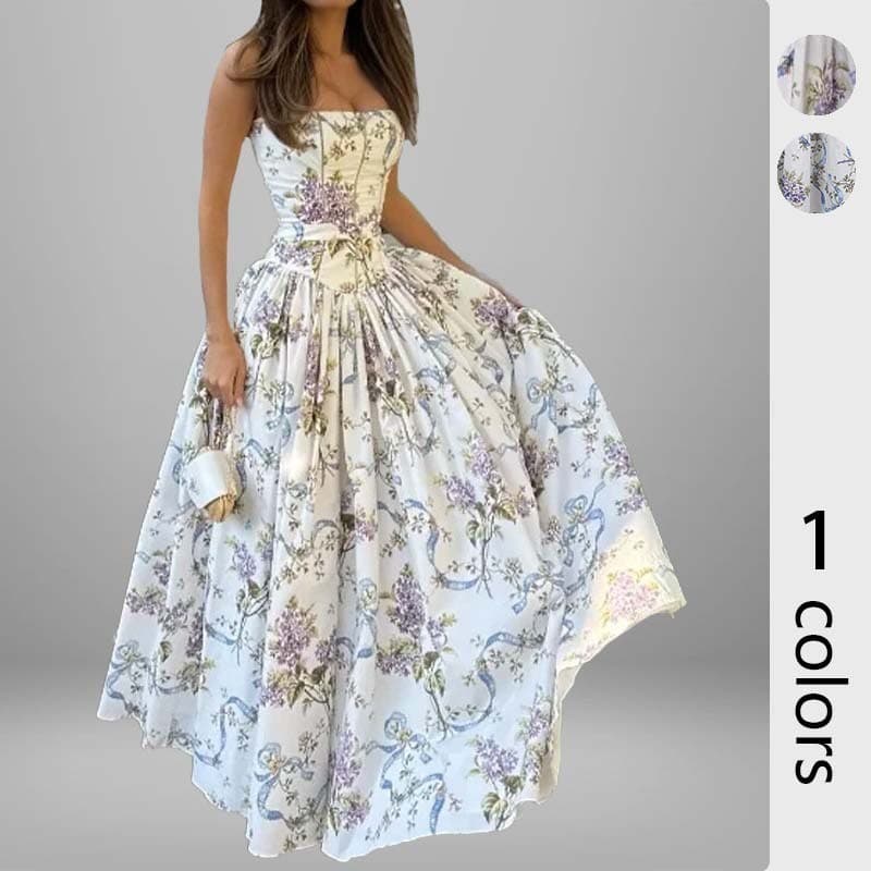 Feminino feminino mais magro olhar Floral temperamento elegante estilo suave estilingue vestido de fadas feminino