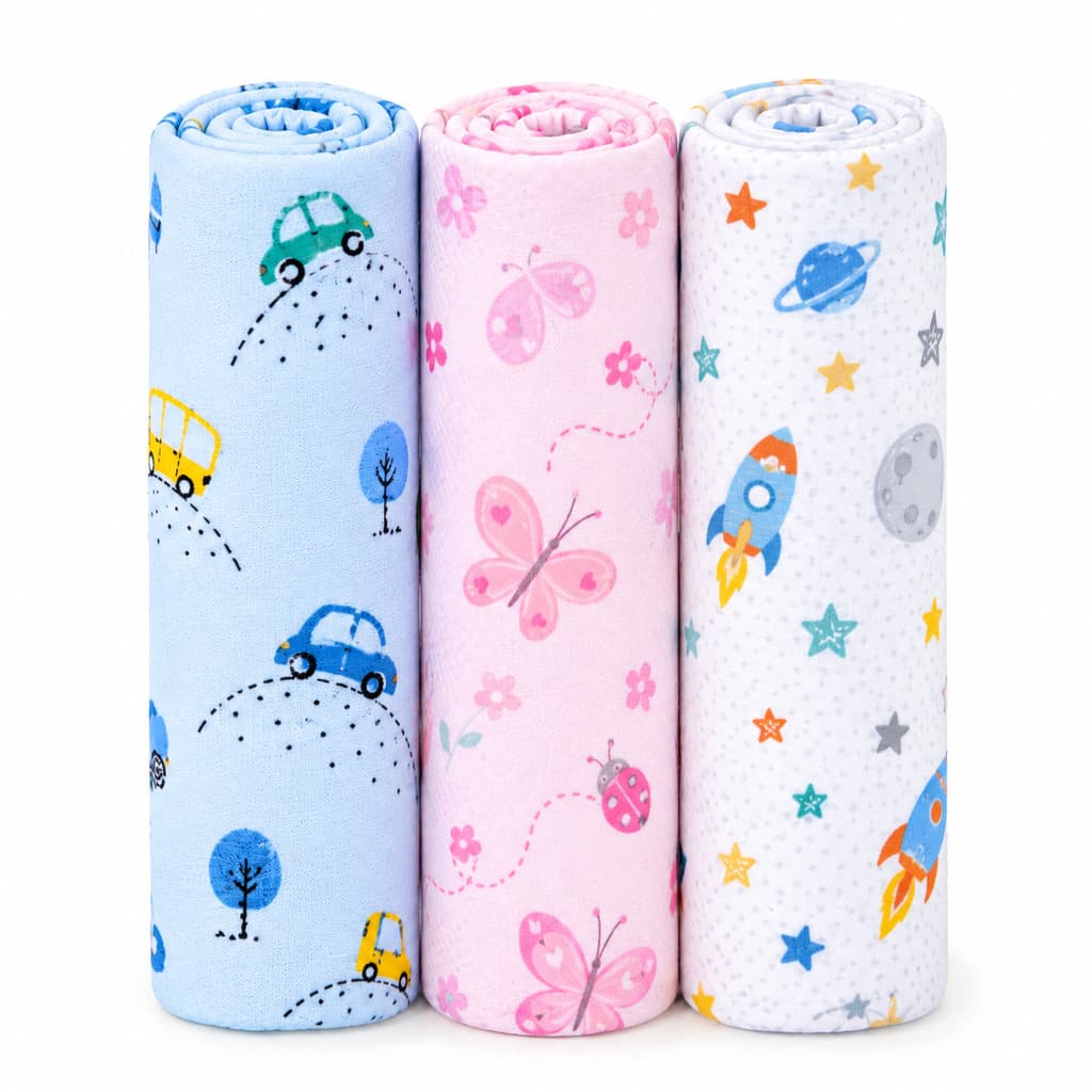 Kit 3 Cueiros Flanelados Bebê 100% Algodão 80x50 Estampados Menino Menina
