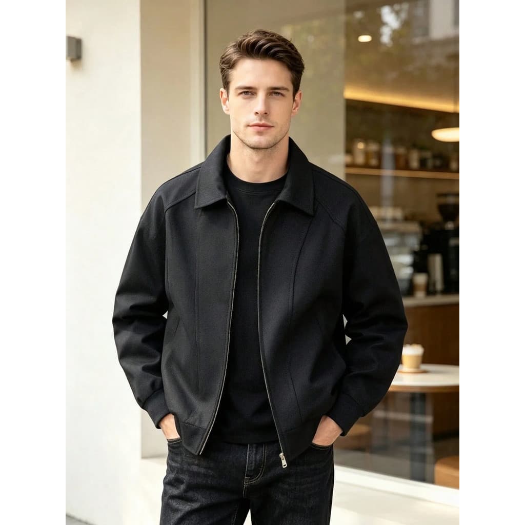 Jaqueta Bomber Masculina Gola Lapela Zíper Leve Casual Para