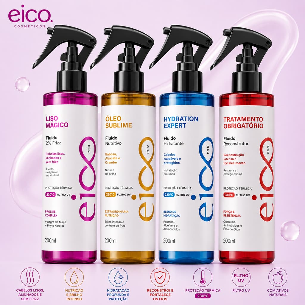 Protetor Termico Cabelo Eico Pro 200ml Anti Frizz Spray de Cabelo Leave in Protetor Térmico Finalizador Cabelo Eico