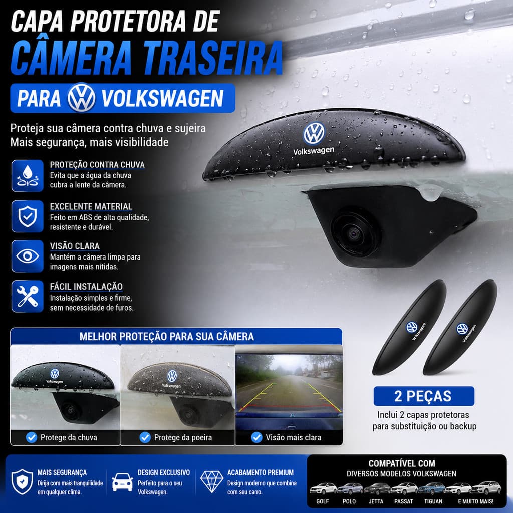 1 . Protetor De Capa De Chuva Para Câmera De Visão Traseira De Carro Volkswagen Golf Polo Jetta Passat Tiguan T-Cross Ta