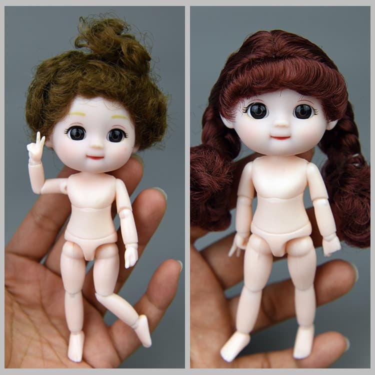 Mini boneca 12cm versão Q pequena boneca ob11 pele branca corpo articulado 12 pontos boneca sem mudança de maquiagem maq