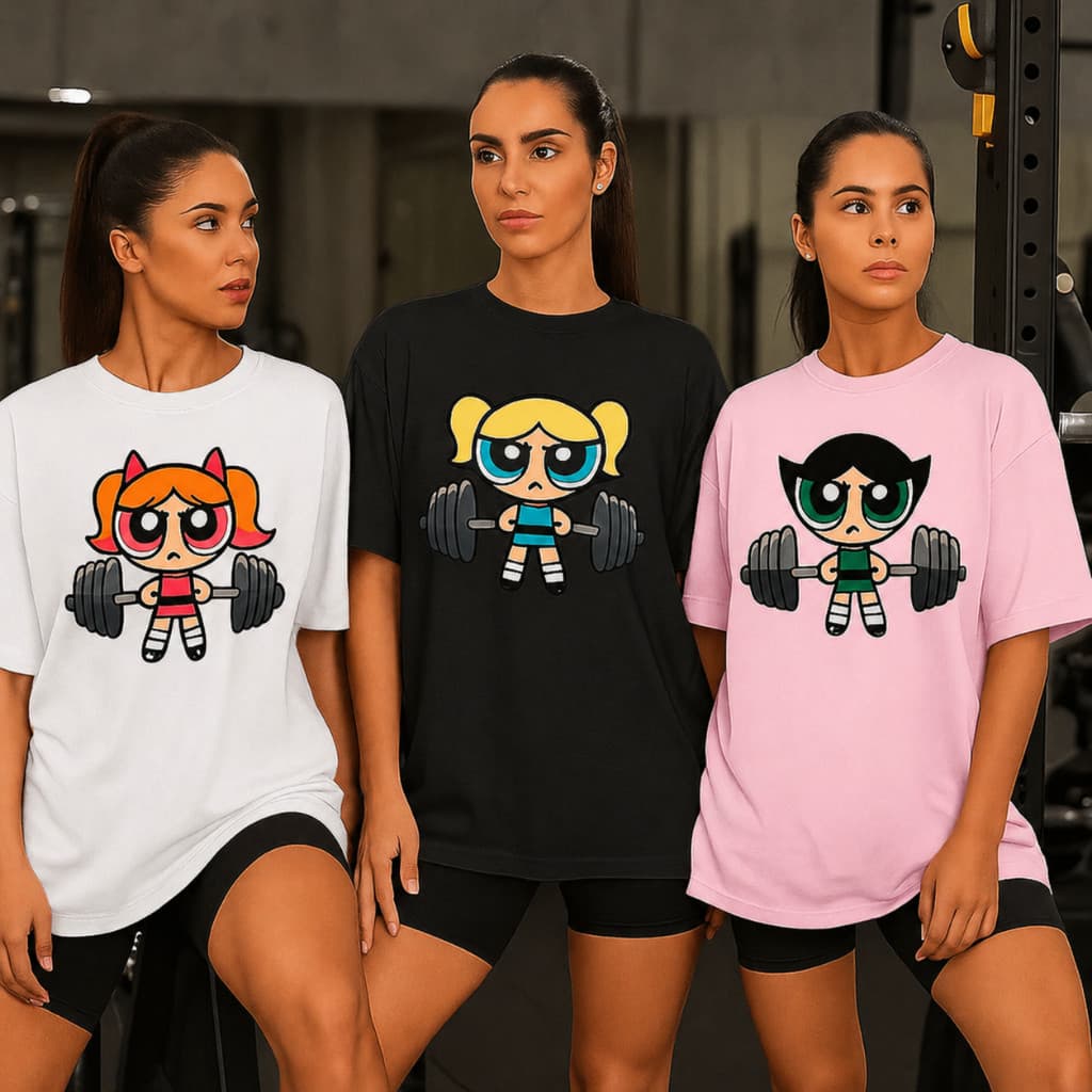 KIT 3 Camisetas Feminina Roupa de Academia Fitness Meninas Super Poderosas Blusão para Treino