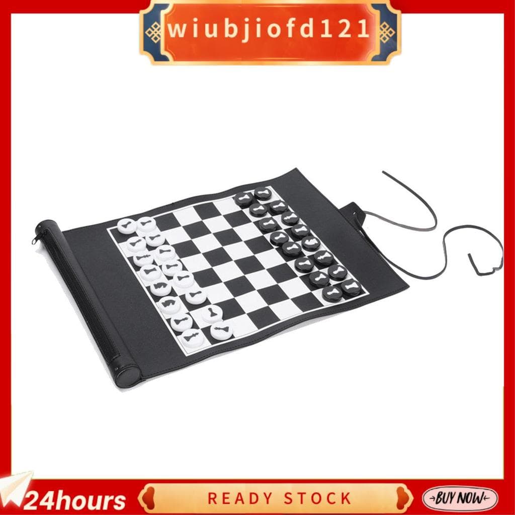 Roll Up Gamão Xadrez Conjunto PU Mini Jogo De Tabuleiro Portátil Para Crianças Viagens Ao Ar Livre Família Mesa Fácil In