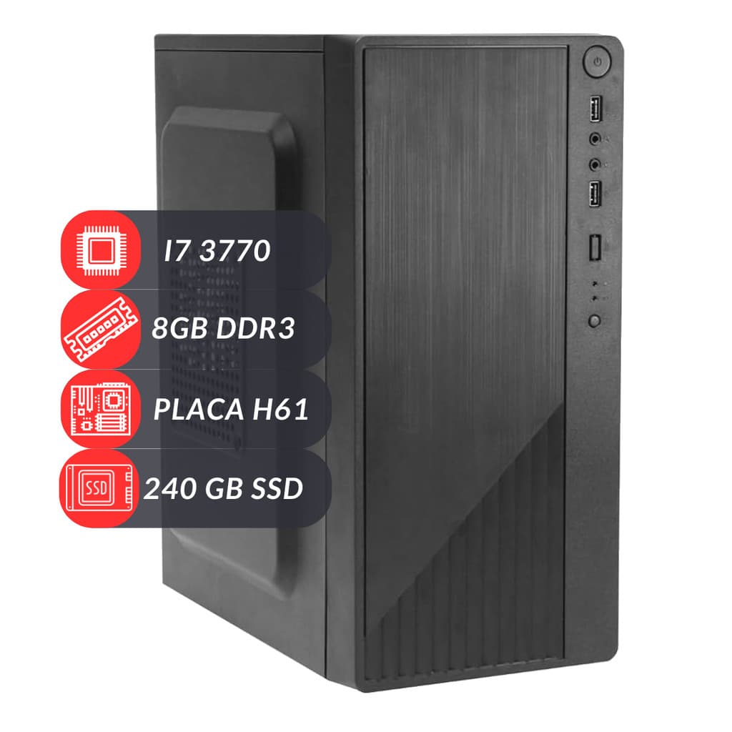 Computador Desktop PC CPU Intel I7 3770 Placa H61 8GB SSD 240GB