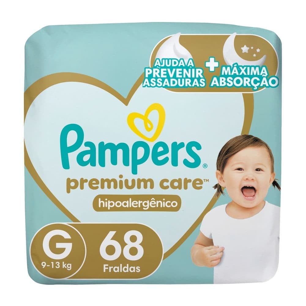 Fralda Pampers Premium Care Tamanho G Pacote Hiper 68 Unidades Descartáveis