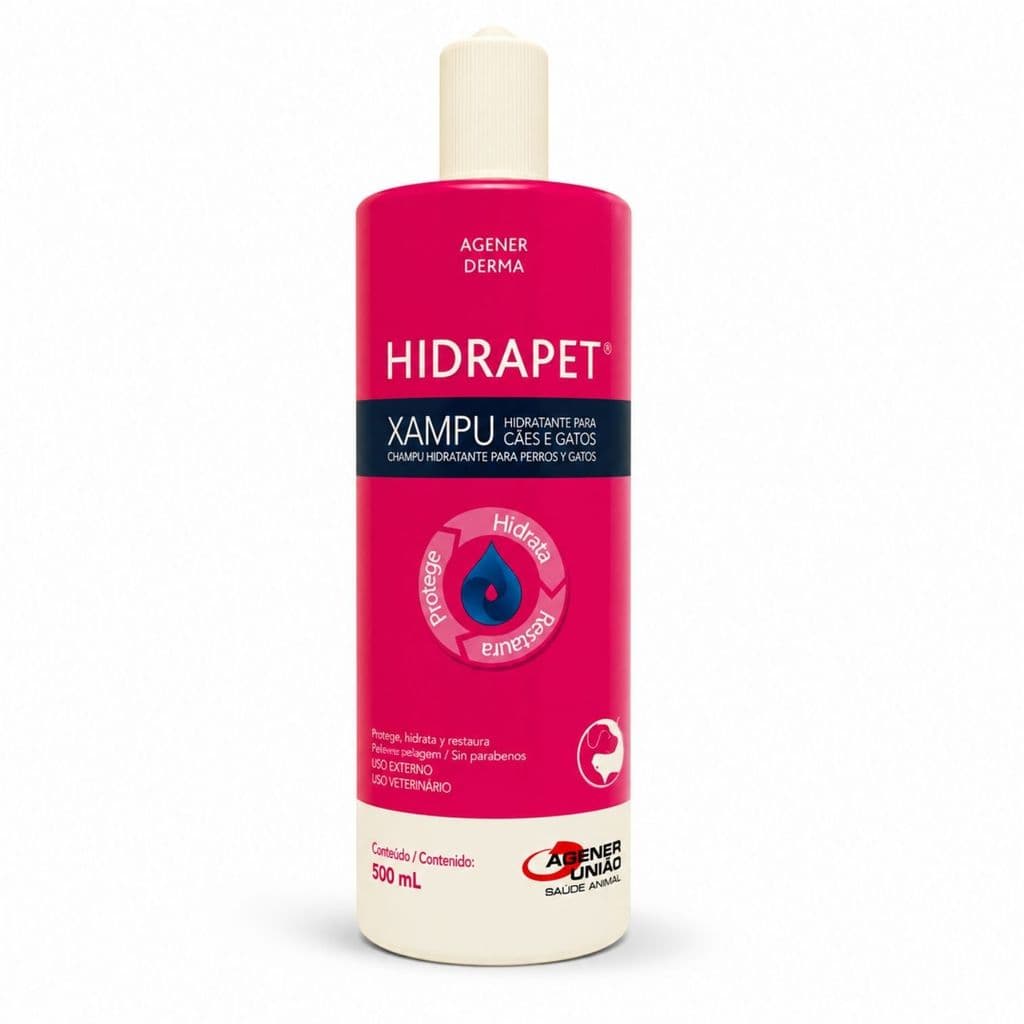 Hidrapet Shampoo Hidratante 500ml Agener União para Cães e Gatos Hidrata Protege e Cuida da Pelagem