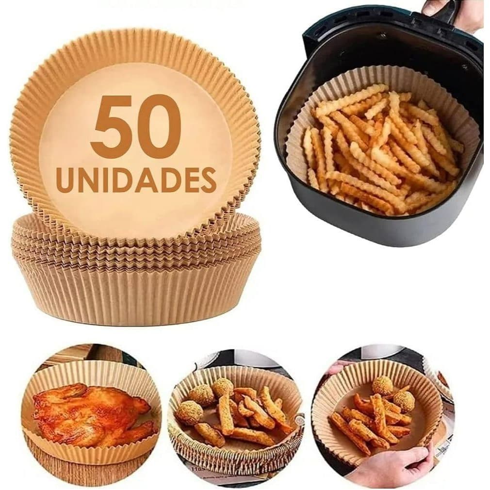 Kit com 50 Formas Descartáveis de Papel para Fritadeira sem óleo Forro Air Fryer Antiaderente à Ar