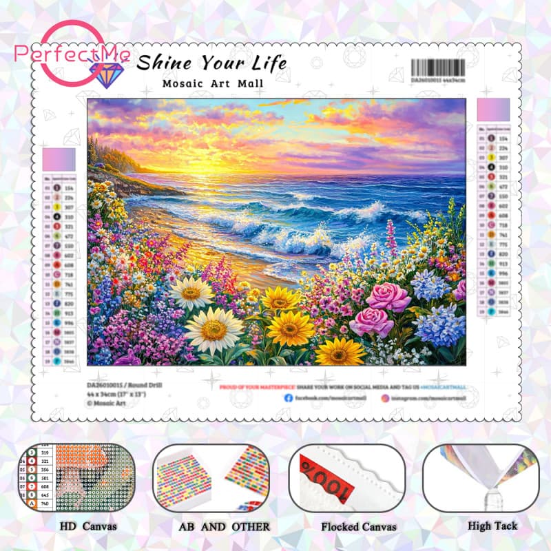 PM Diamantes AB Atualizados + Tecido Flocado] Flores De Água De Bambu Cenário À Beira-Mar Pintura De Diamante 5D DIY Art