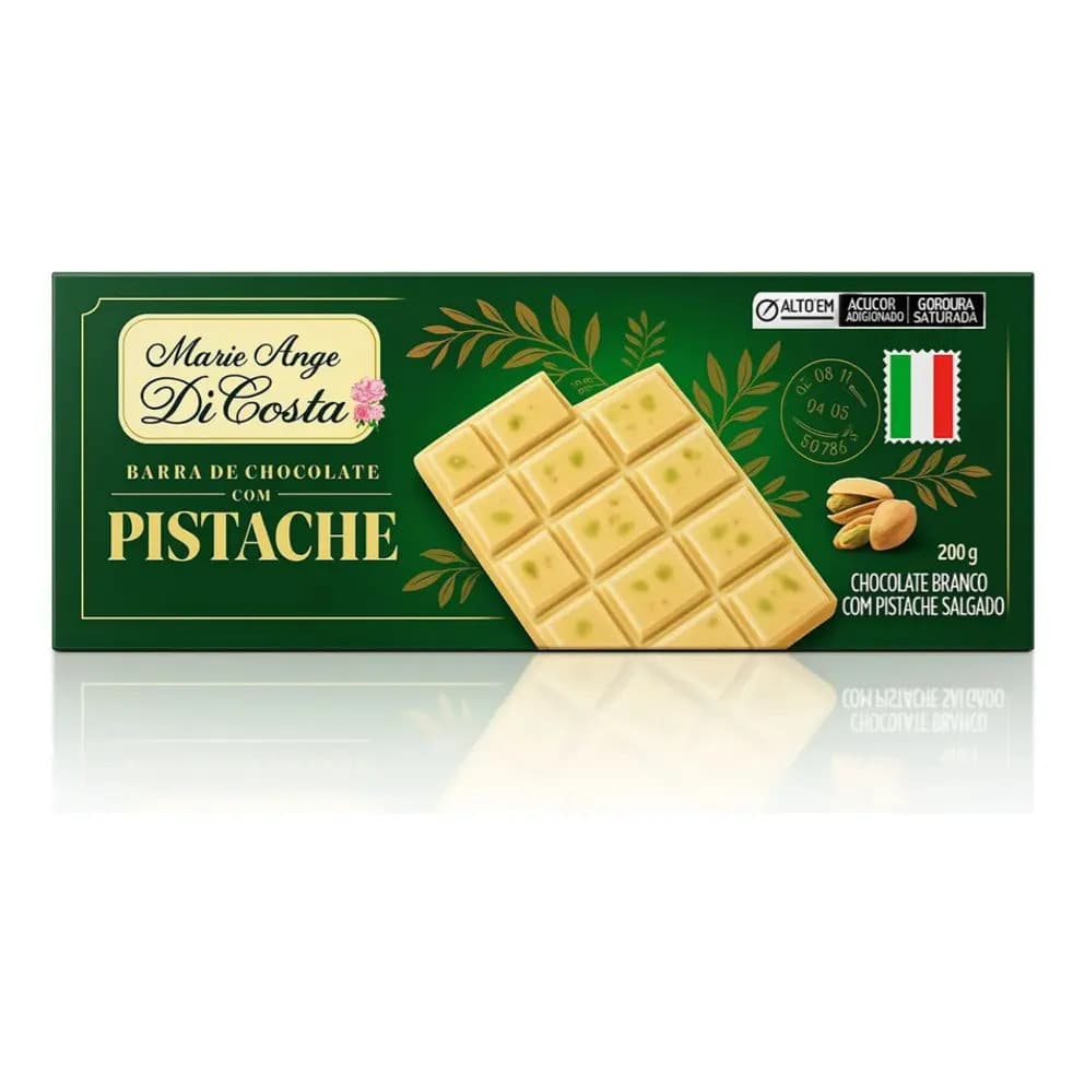 Barra De Chocolate Pistache Marie Ange 200g Importado Luxo Para Lanches, Café, Sobremesas E Momentos Especiais