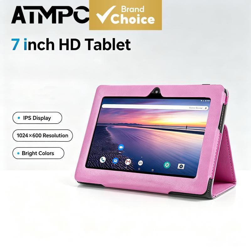 Tablet Android ATMPC 7 polegadas, tela HD IPS, 16 GB de armazenamento, WiFi 6 e Bluetooth 4.2, acompanha capa protetora
