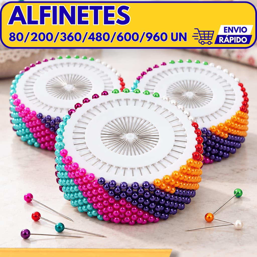 Alfinete Colorido Cabeça Redonda Bolinha para Costura Tecido Quilt Patchwork Manequim 3,5cm Disco