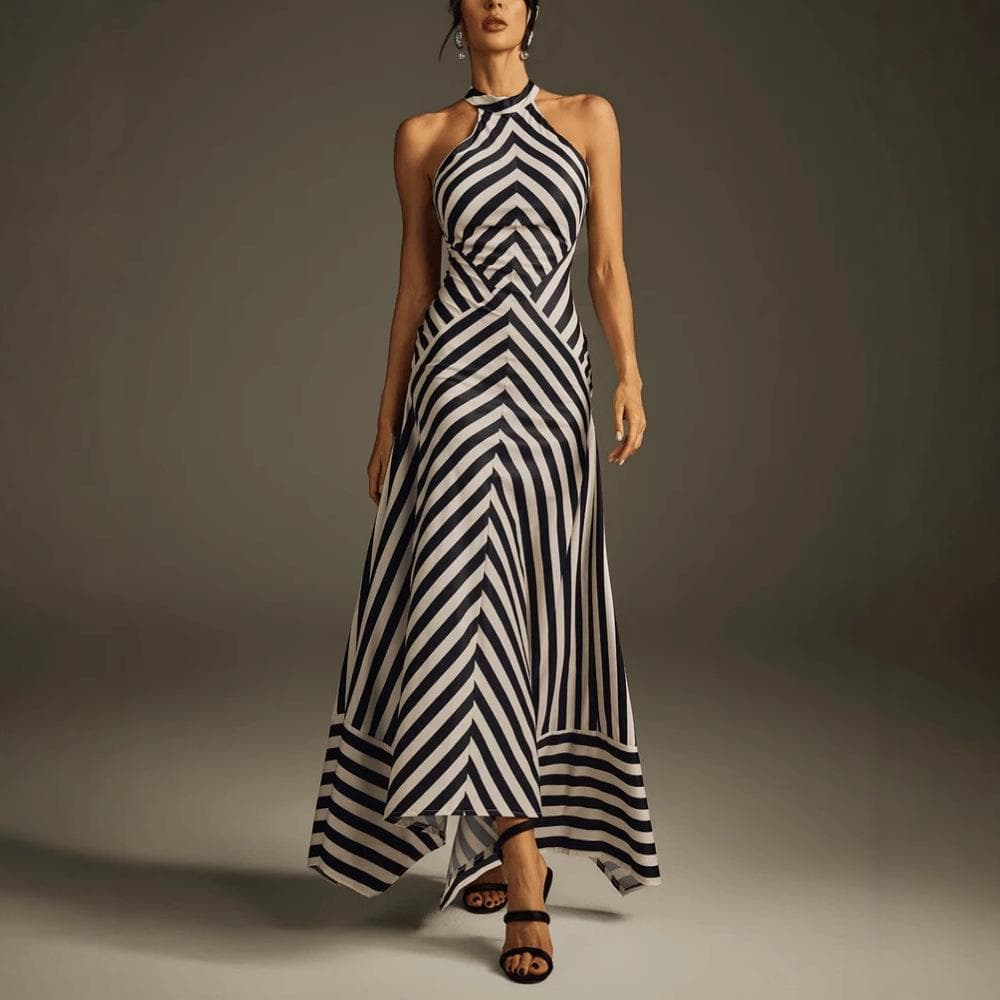 Feminino feminino temperamento sem mangas sem costas Zebra padrão vestido moda mais magro olhar vestido feminino