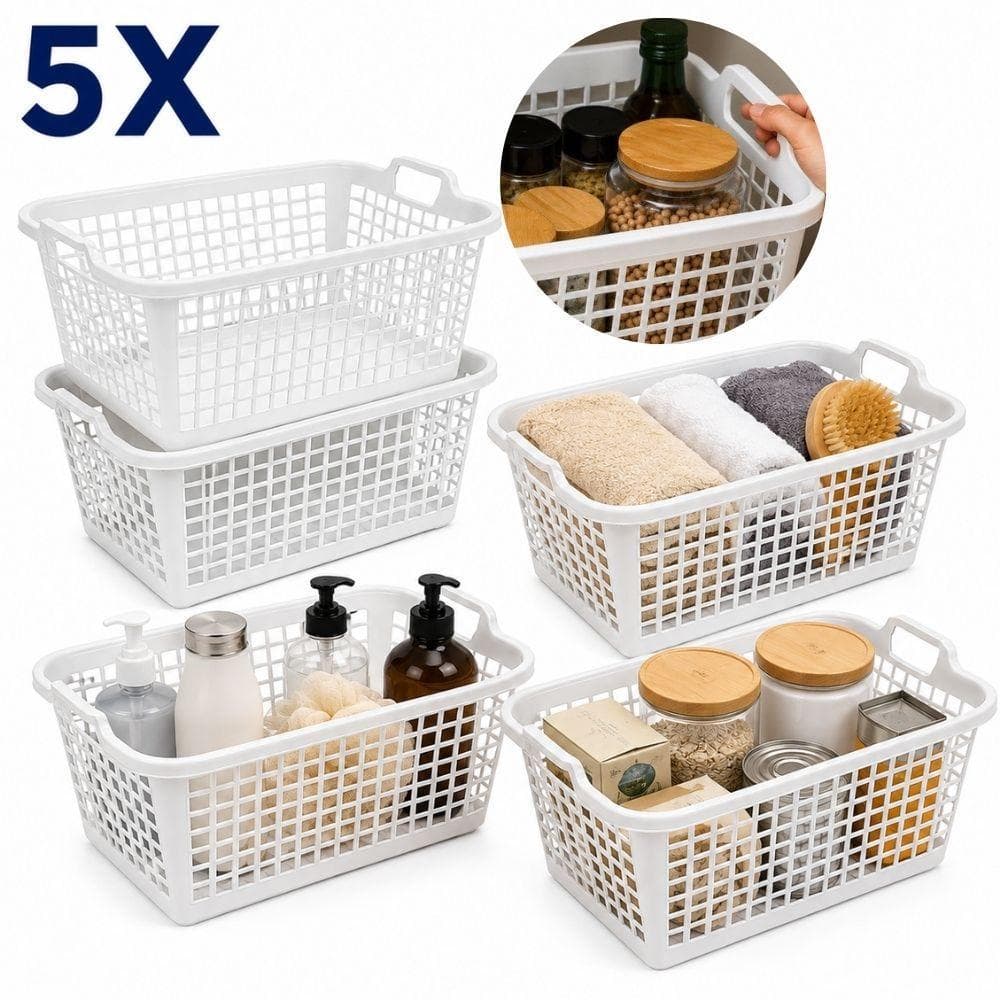 ORGANIZADOR BANHEIRO ARMARIO KIT 5 CESTO MULTIUSO BRANCO CESTINHA 14 LITROS GRANDE FRUTEIRA ALCA COZINHA LAVANDERIA BANC