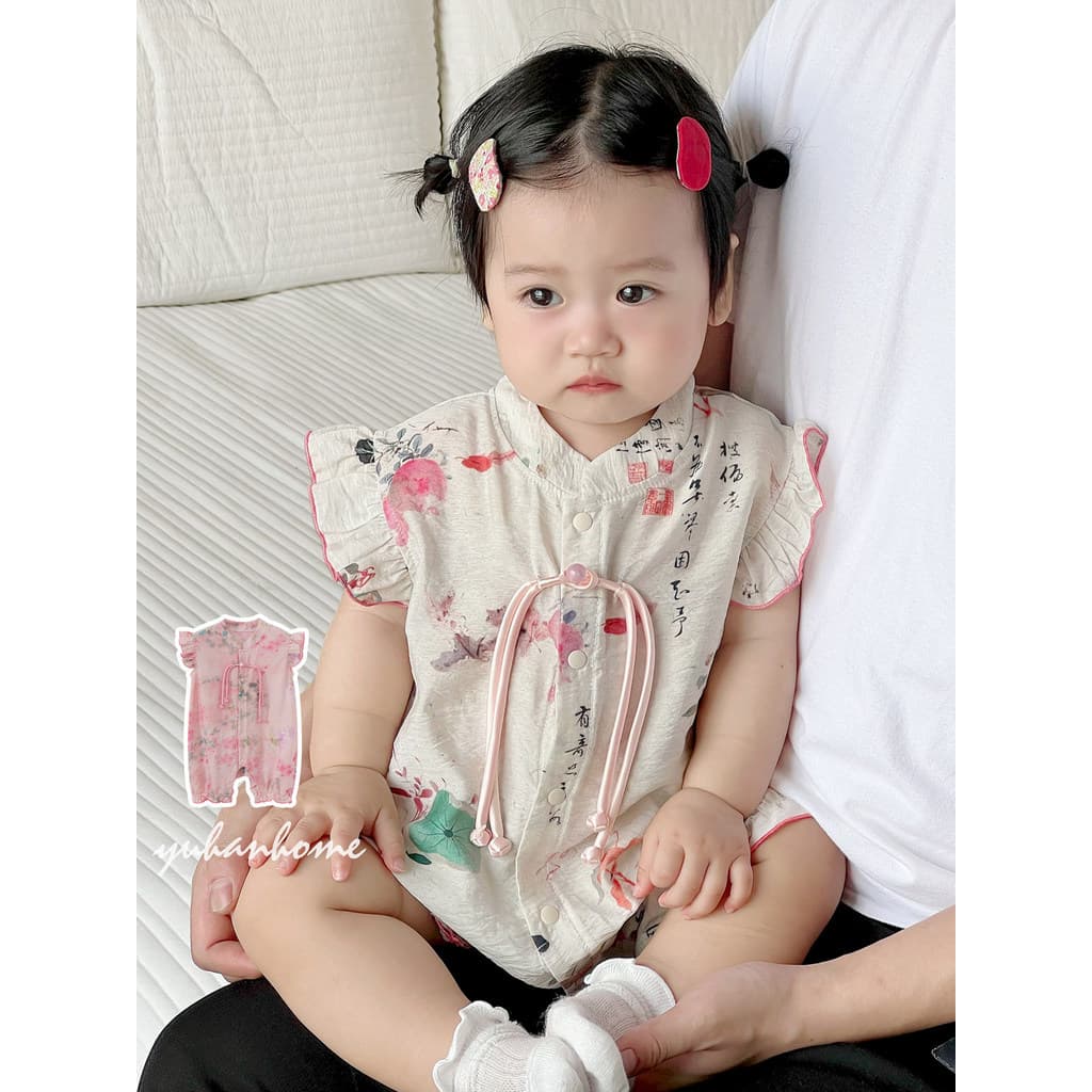 Bebê bebê roupas de verão bebê menina verão estilo fino novo estilo chinês seda gelo Casual pequena manga voadora estilo