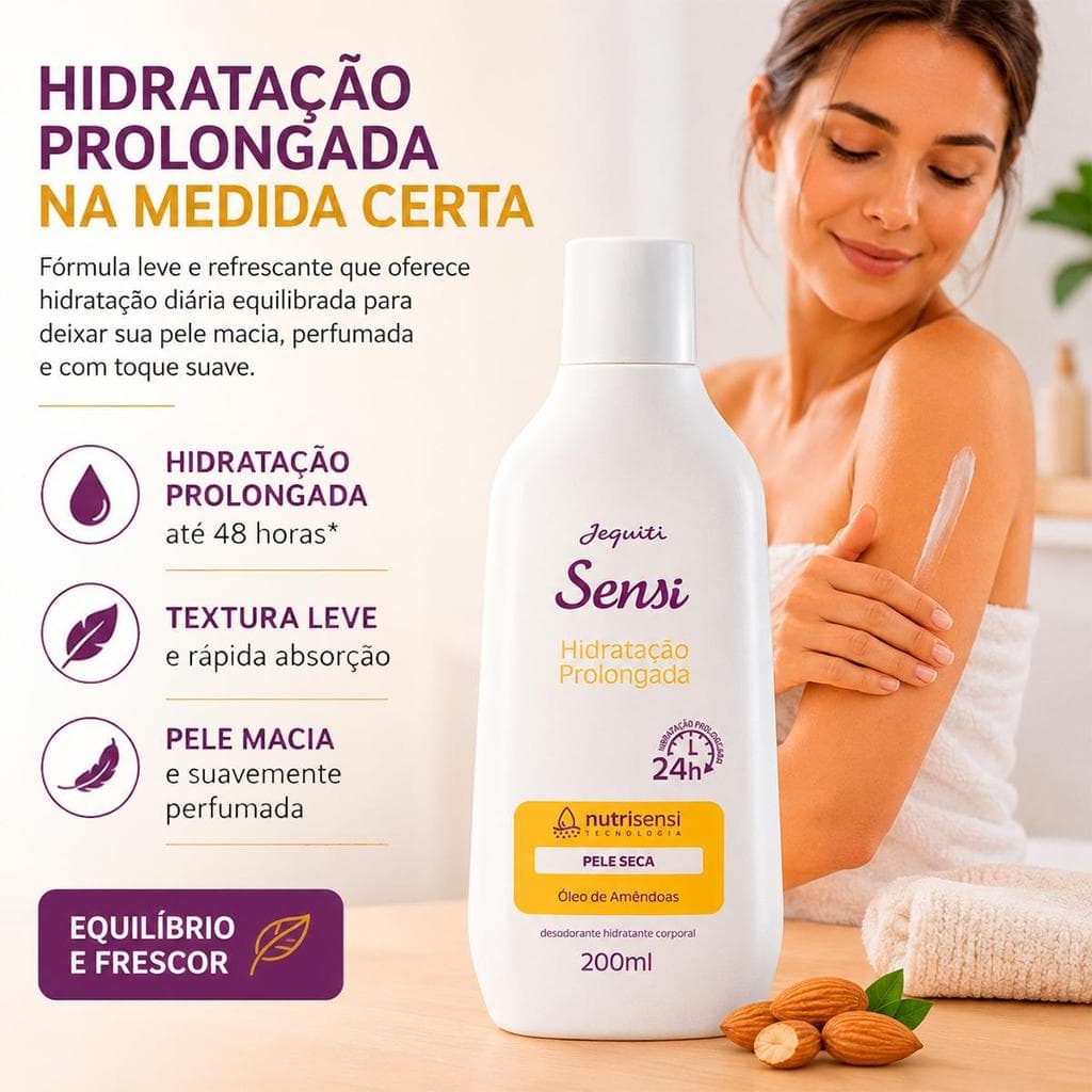 Desodorante Creme Hidratante Corporal Sensi Hidratação Prolongada, Equilíbrio, Frescor 200ml Jequiti