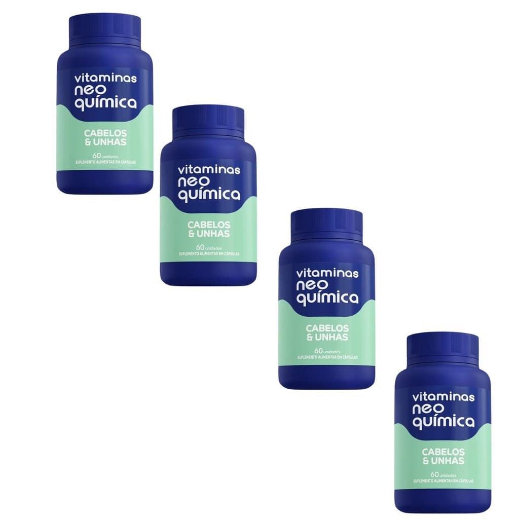 Kit 4x Vitamina Neo Química Cabelo e Unha 60 Comprimidos Biotina Zinco Vitamina A C D B Suplemento