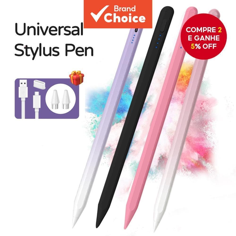  Caneta Stylus Universal para Tela Sensível ao Toque Capacitiva + Ponta Substituta para Smartphone Android Tablet