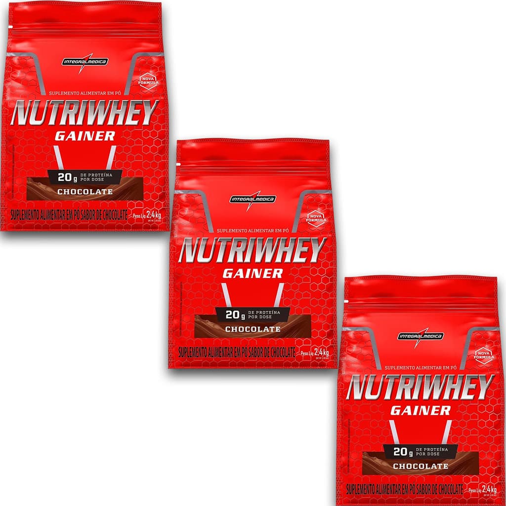 Kit 3 NutriWhey Gainer Whey Protein Integral Medica Chocolate 2,4kg