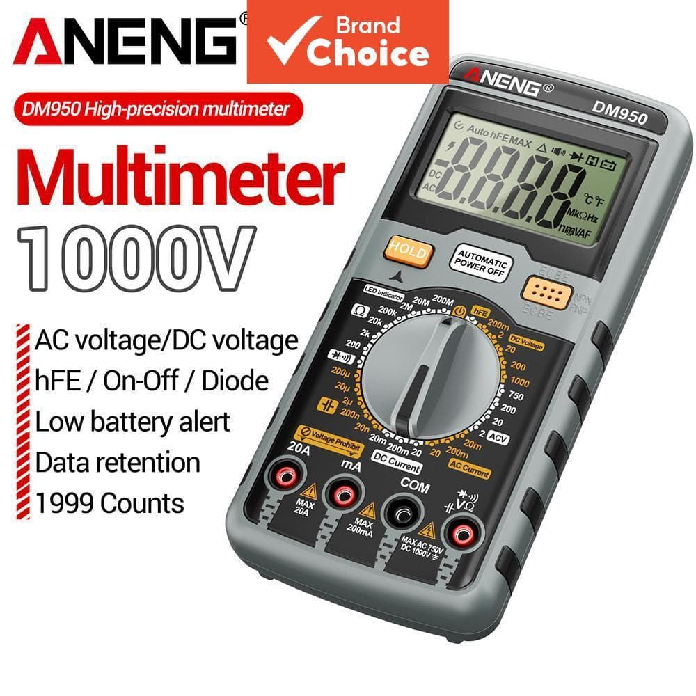 Um Pc ANENG DM950 Multímetro Digital 1999 Contagens Faixa Automática AC DC Tensão Corrente Ohm Tester Cinza Pro Versão