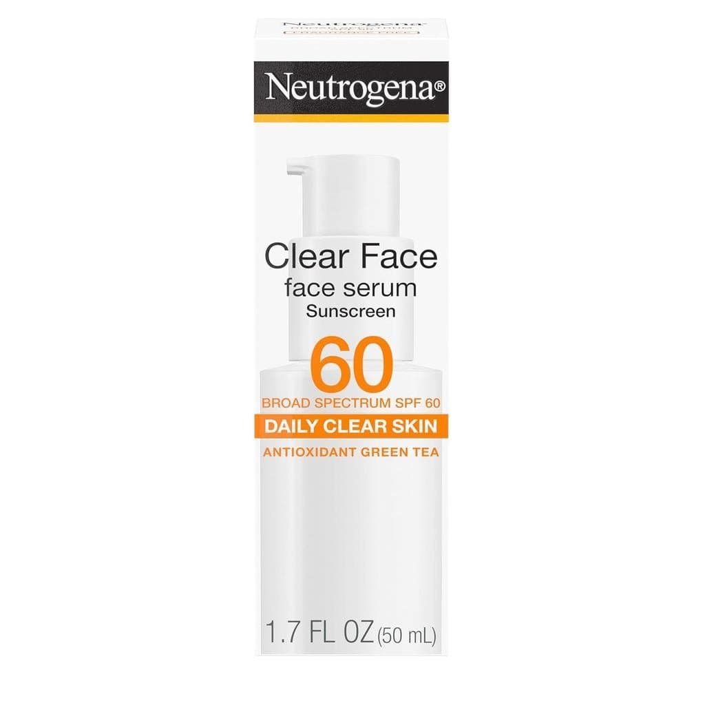 Protetor Solar Facial Neutrogena Clear com Chá Verde, Amplo Espectro SPF 60, Protetor Solar Facial Não Comedogênico para