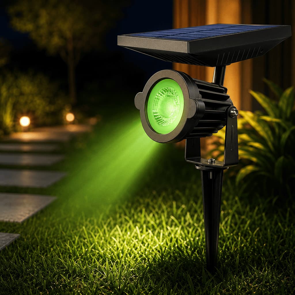 Espeto Solar LED Verde 5W Refletor Solar Jardim Luminária Externa IP65 Decoração Paisagismo Quintal