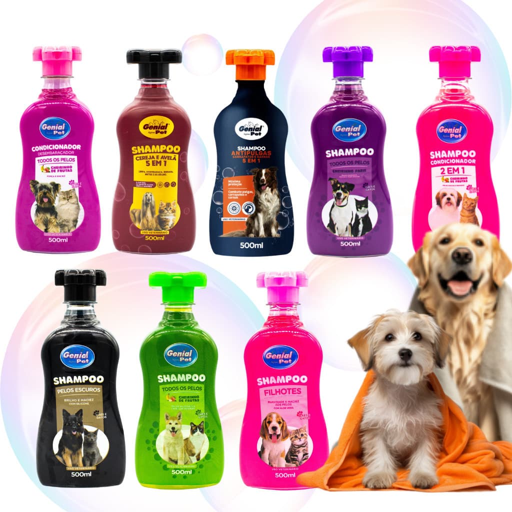 Shampoo Pet 5 em 1 500ml – Limpeza, Hidratação e Perfume para Banho & Tosa Cães e Gatos - Genial Pet