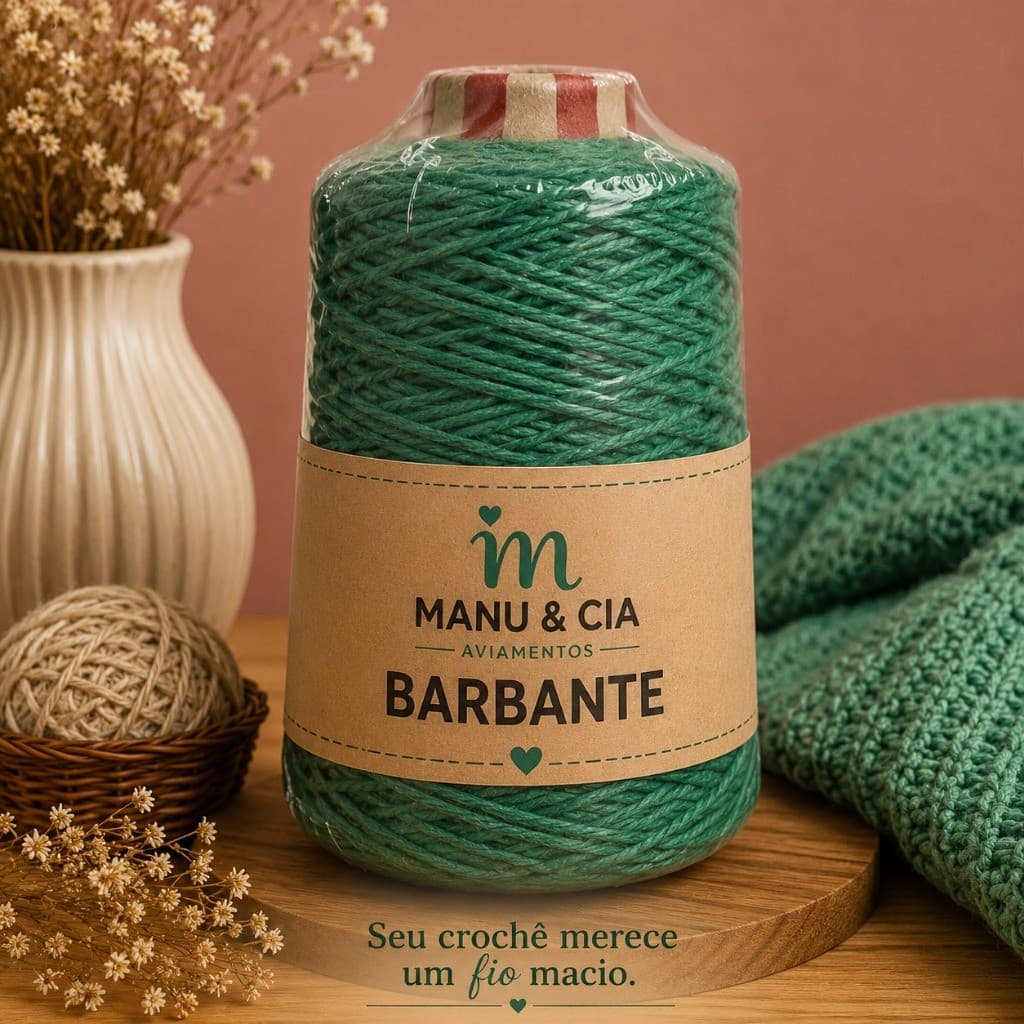 Barbante Nº6 Verde Bandeira 500g 85% Algodão para Crochê e Artesanato | Fio Resistente para Tapetes e Bolsas
