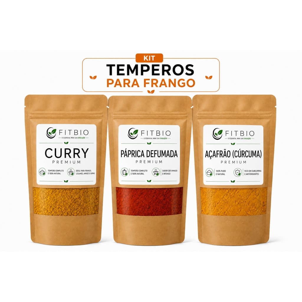 Kit Temperos para Frango 300g – Curry, Páprica Defumada e Açafrão (Cúrcuma) - 100g de cada