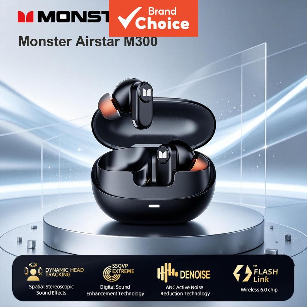 Fones de ouvido MONSTER M300 Sem Fio Bluetooth, Fones Abertos com Cancelamento de Ruído ANC, Estéreo HiFi, Fones de