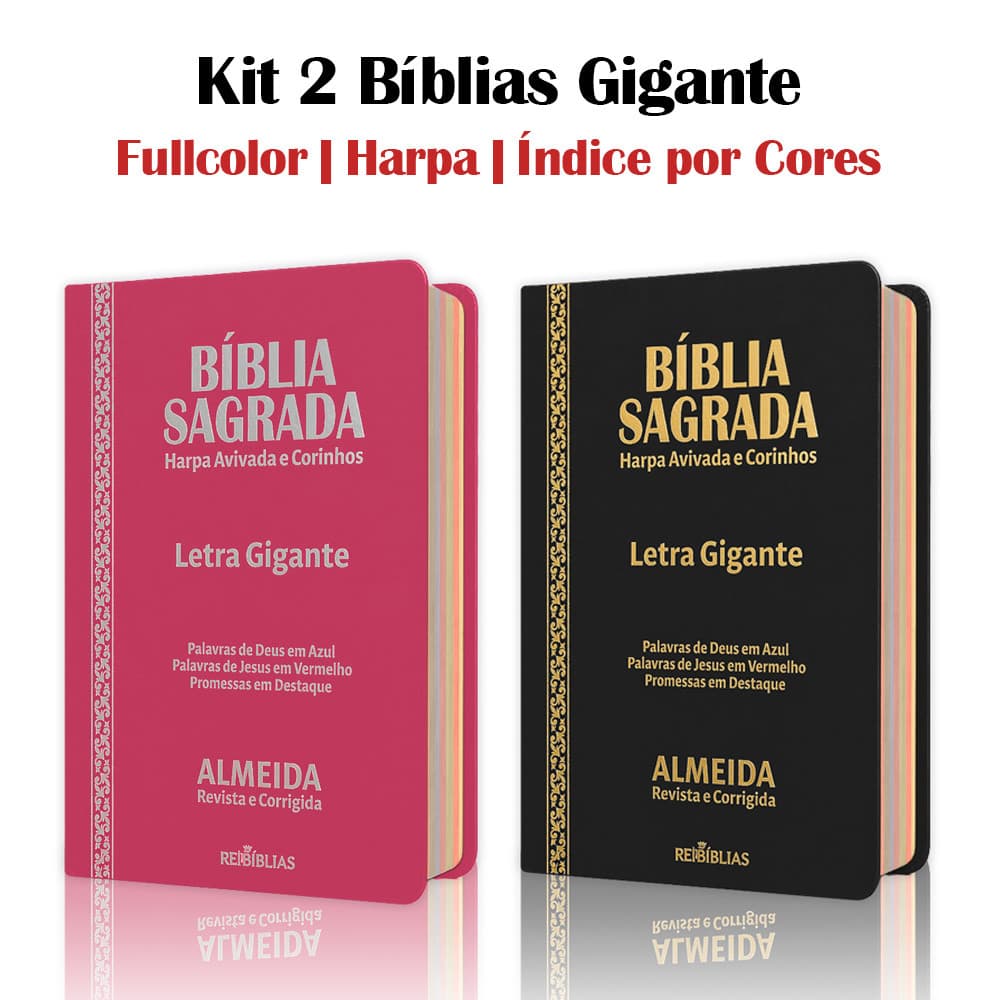 Kit 2 - Bíblia Sagrada - Luxo Pink e Preta | ARC - João Ferreira de Almeida - Harpa e Índice por Cores