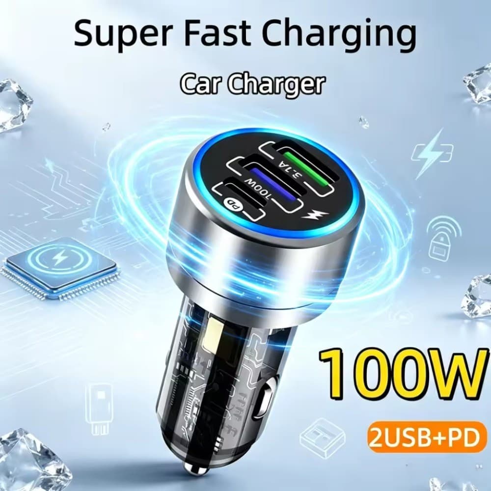 Acessórios Tuning Carregador de celular para carro 100W Multi Portas PD Duplo USB Carga Rápida Adaptador Veicular 12‑24V