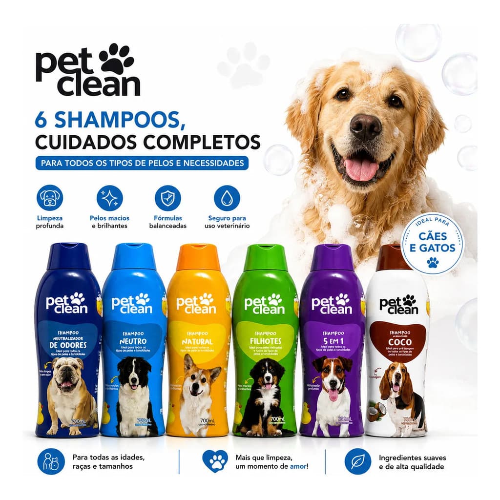 Shampoo Para Pet Clean Cães E Gatos 700ml Limpeza E Higiene