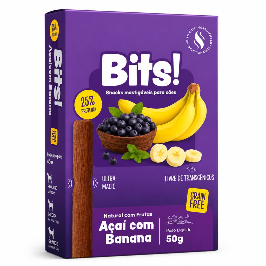 Ossyto Bits Petisco para Cães Sabor Açaí com Banana 50g - Snack Saudável Mastigável