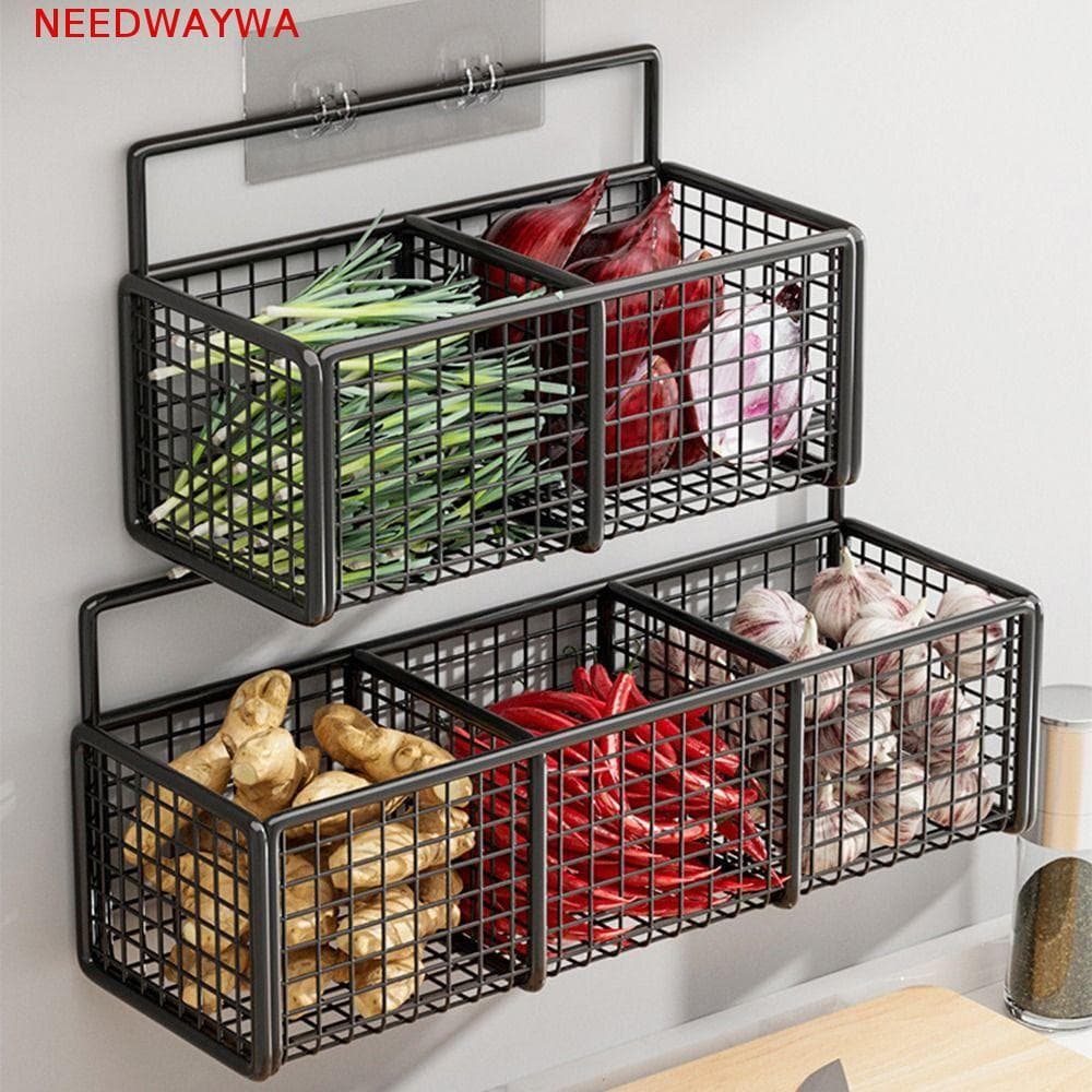 NEEDWAYWA Prateleira De Armazenamento De Cozinha , Suporte De Especiarias De Aço Carbono Montado Na Parede , Prateleiras