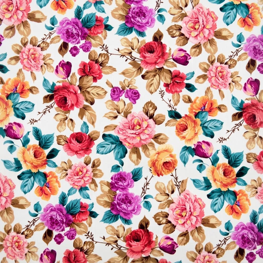 Tecido Tricoline Floral Rosas Vintage 100% Algodão 50x150cm - Tecido para Patchwork, Bolsas, Jogo Americano e Artesanato