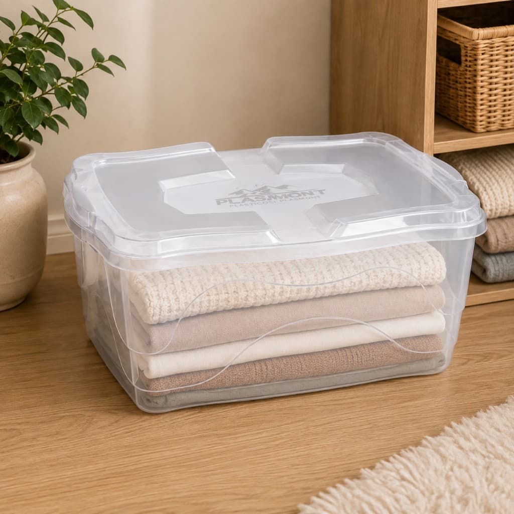 Caixa Organizadora Multiuso 17 Litros Transparente com Tampa Plástica para Roupas Brinquedos Cozinha Banheiro Quarto